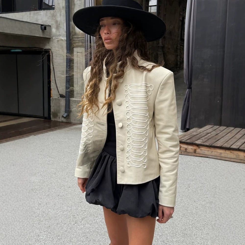 Damen Kurzjacke im Military-Stil mit dekorativer Kordverzierung und Stehkragen Drune
