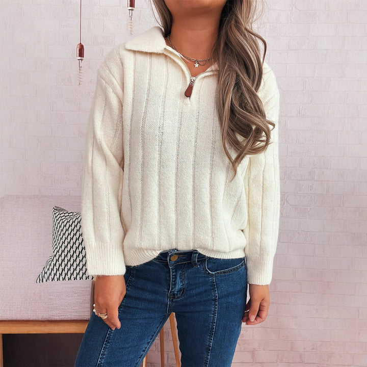 Damen Strickpullover mit kurzer Reißverschlussleiste und Wellenstruktur Drune