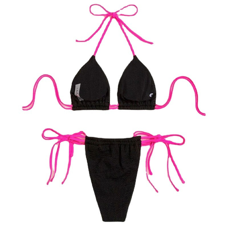 Damen Triangel-Bikini mit verstellbaren Bindebändern und modischer Textur Drune
