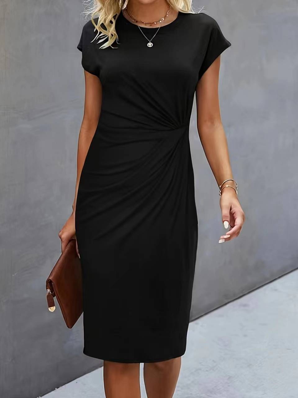 Damen elegantes Wickelkleid mit figurbetontem Design und feinem Jersey-Material Drune