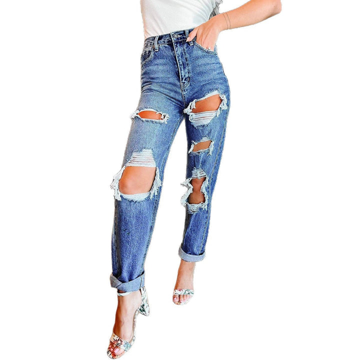 Damen Ripped High-Waist Jeans im lässigen Boyfriend-Schnitt Drune