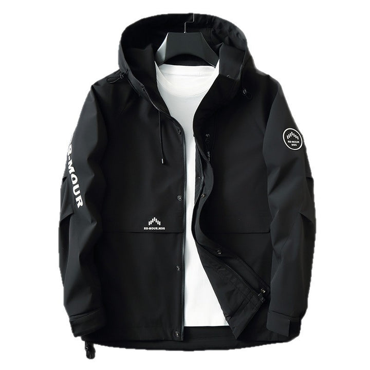 Herren Sportive Softshell-Fieldjacke mit Kapuze, verdecktem Reißverschluss und Logo-Details Drune
