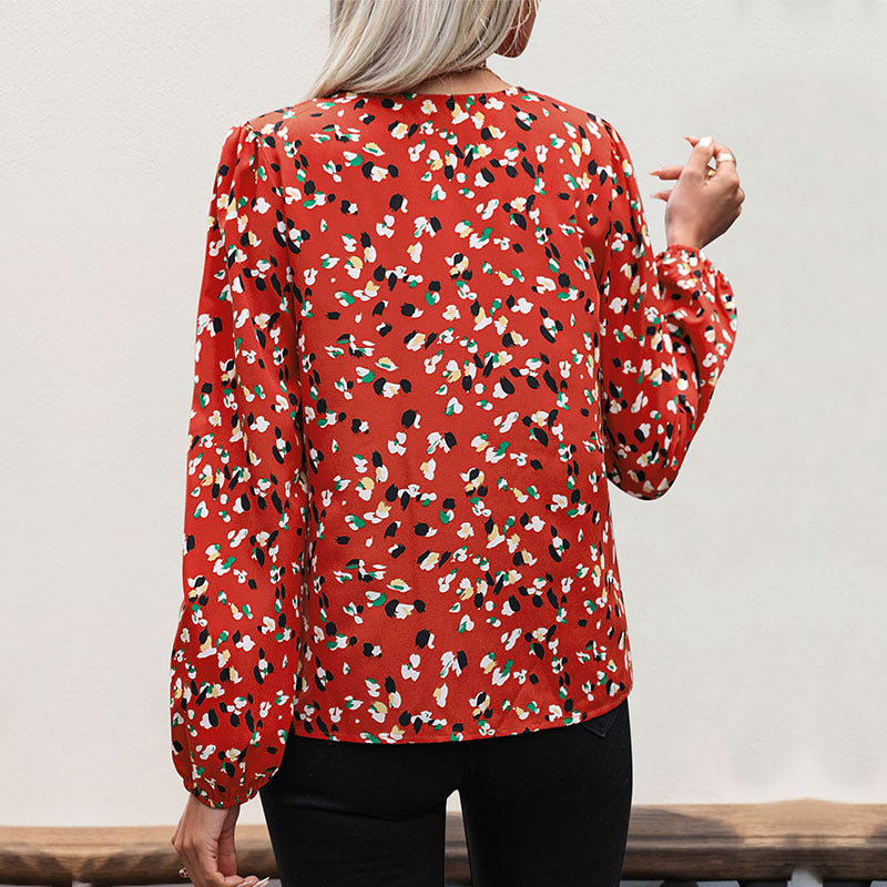 Damen Leichte Langarm-Bluse mit kontrastierender Blende und abstraktem Allover-Print Drune