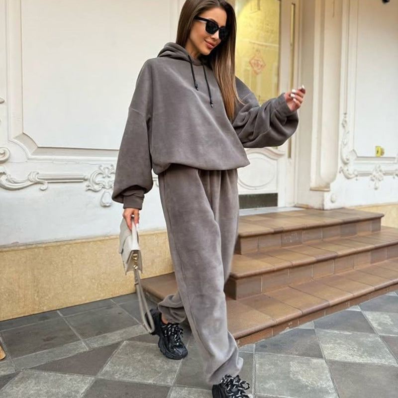 Damen Bequemes Fleece-Hoodie und Jogginghose Set Drune