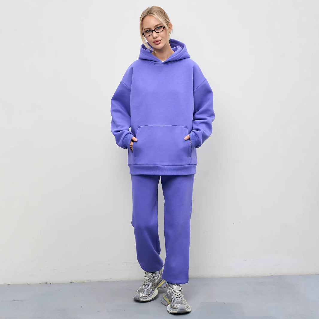 Damen großzügiger Kapuzenpullover Oversize mit Kängurutasche und weichem French-Terry Drune