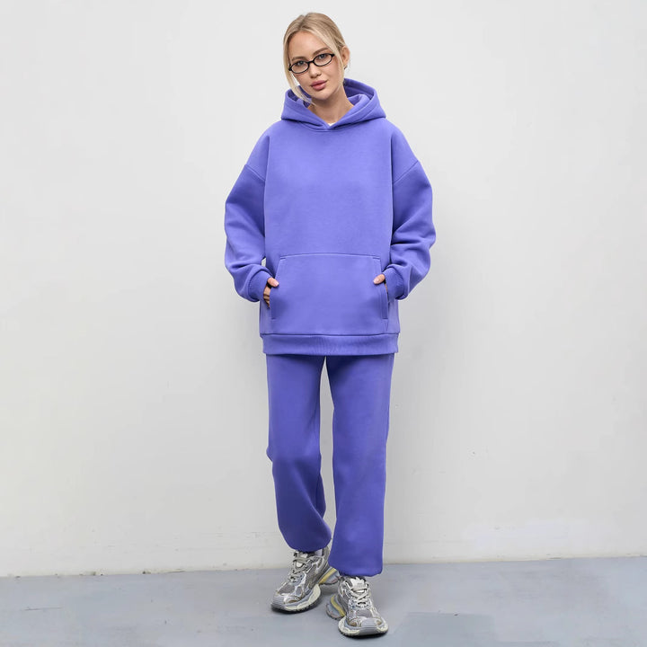 Damen großzügiger Kapuzenpullover Oversize mit Kängurutasche und weichem French-Terry Drune