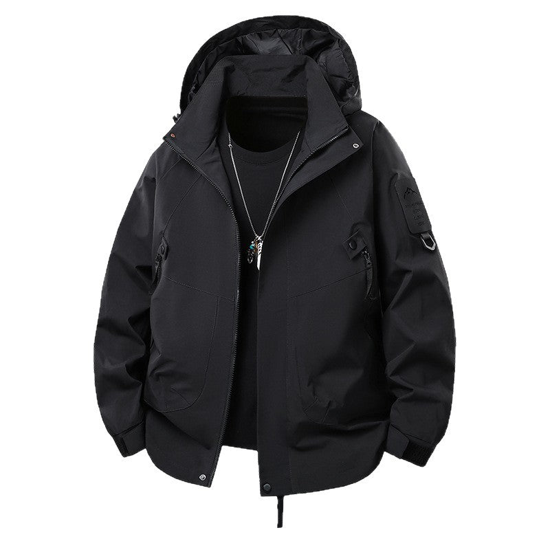 Herren Technische Kapuzen-Softshelljacke mit wasserabweisender Membran, Reißverschluss‑Taschen und verstellbarem Bund Drune