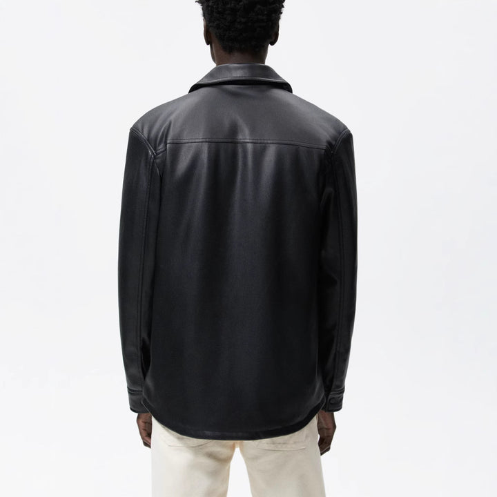 Herren Veganes Glattleder-Overshirt im Hemdjackenstil mit verdeckter Druckknopfleiste Drune