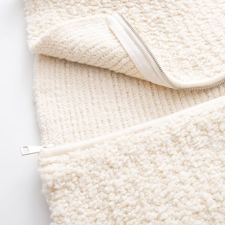 Damen Teddy-Fleece Kurzjacke mit weitem Umlegekragen und durchgehendem Reißverschluss Drune
