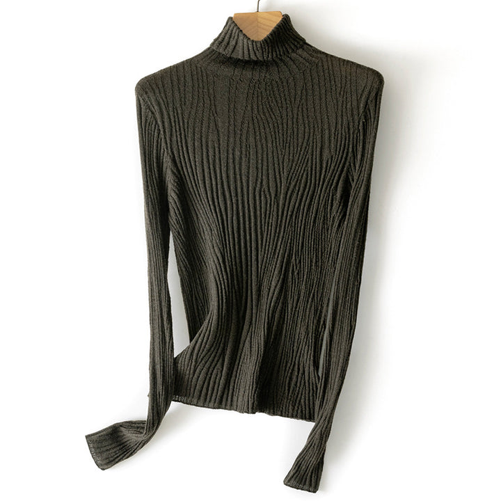 Damen Schlanker Feinstrick-Rollkragenpullover mit wellenförmiger Rippstruktur Drune