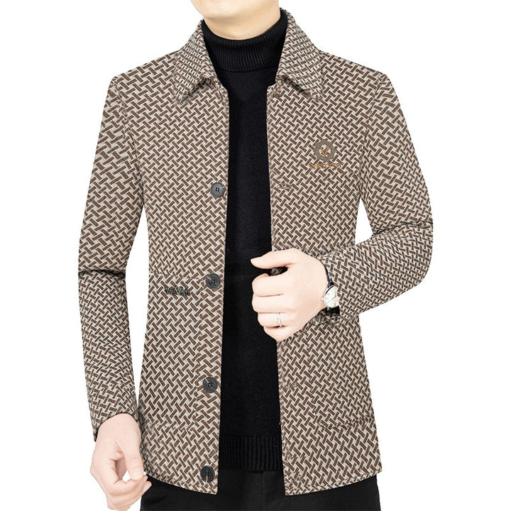 Herren Leichte gemusterte Hemdjacke im Struktur-Muster mit Einreihiger Knopfleiste Drune