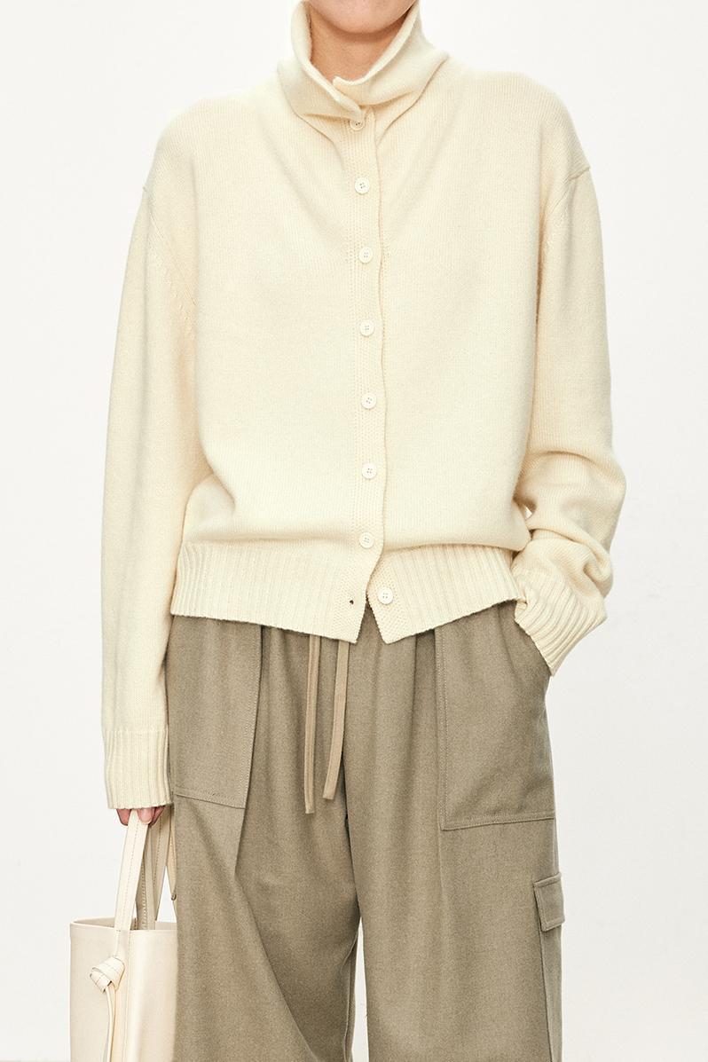 Damen modischer Strickcardigan mit hohem Kragen und Knopfleiste Drune