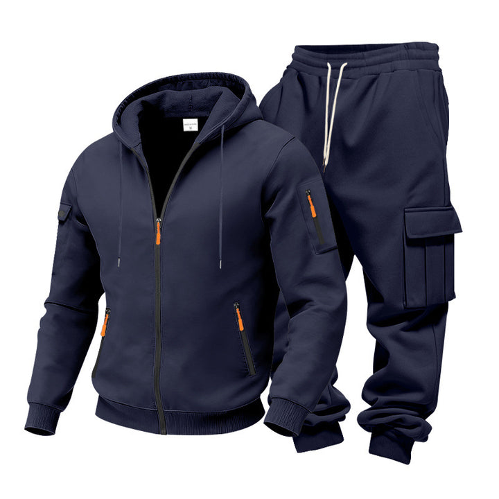 Herren Funktionales Cargo-Sweatset mit Kapuzenjacke und Mehrfachtaschen-Jogger Drune