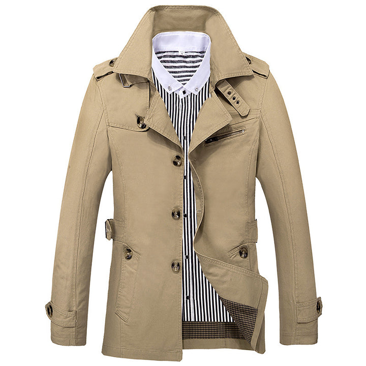 Herren leichter Baumwoll-Fieldcoat mit Hemdkragen, Epauletten und Brustreißverschluss Drune