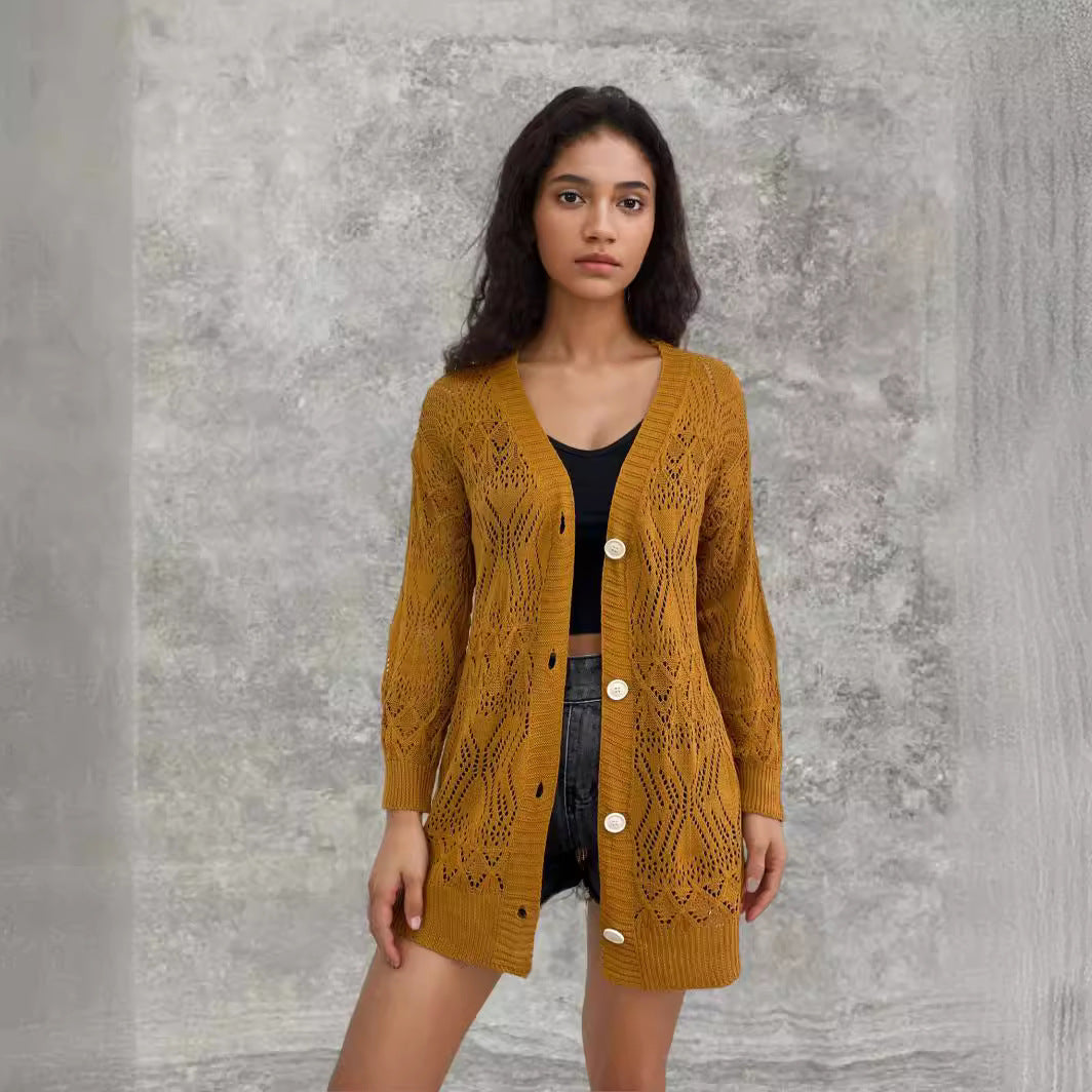Damen Strickjacke mit luftiger Lochmusterung und schönen Knöpfen Drune
