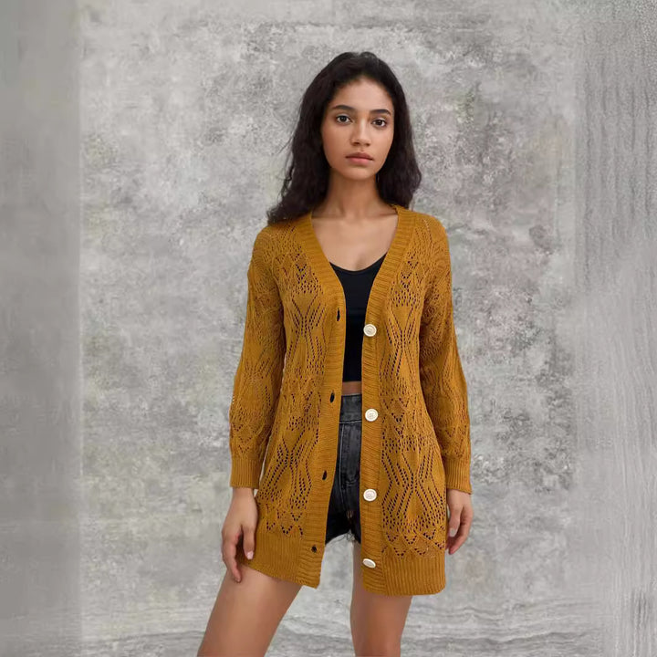 Damen Strickjacke mit luftiger Lochmusterung und schönen Knöpfen Drune