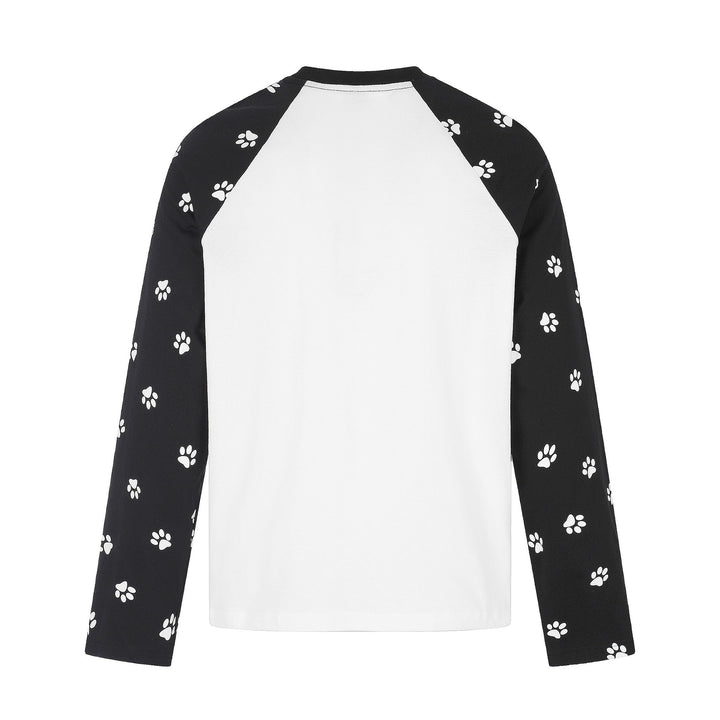 Damen Longsleeve-Raglanshirt mit Hunde‑Slogan und Pfotenmuster Drune