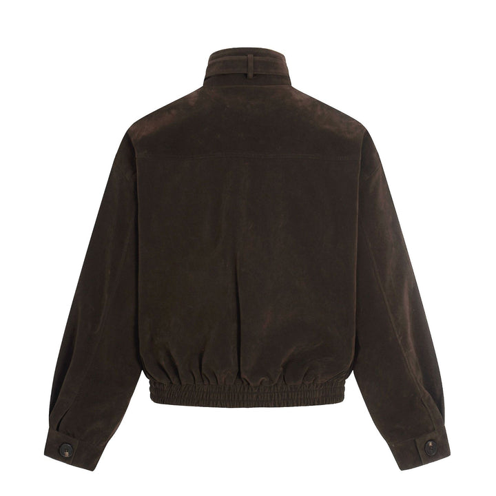 Herren Veloursleder-Blouson im Aviator‑Stil mit Stehkragen, Taillenriegel und Reißverschlusstaschen Drune