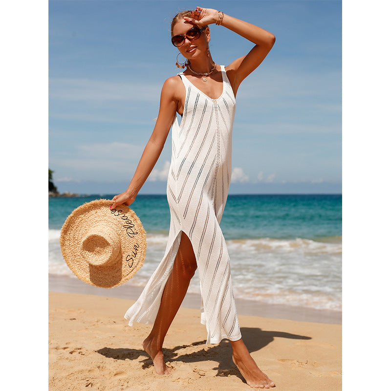 Damen transparentes Häkel-Strandkleid mit hohem Schlitz und stylischem Schnitt Drune