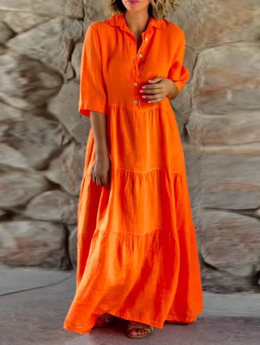 Damen Maxikleid mit exklusivem Knopfdesign und luftiger Silhouette Drune