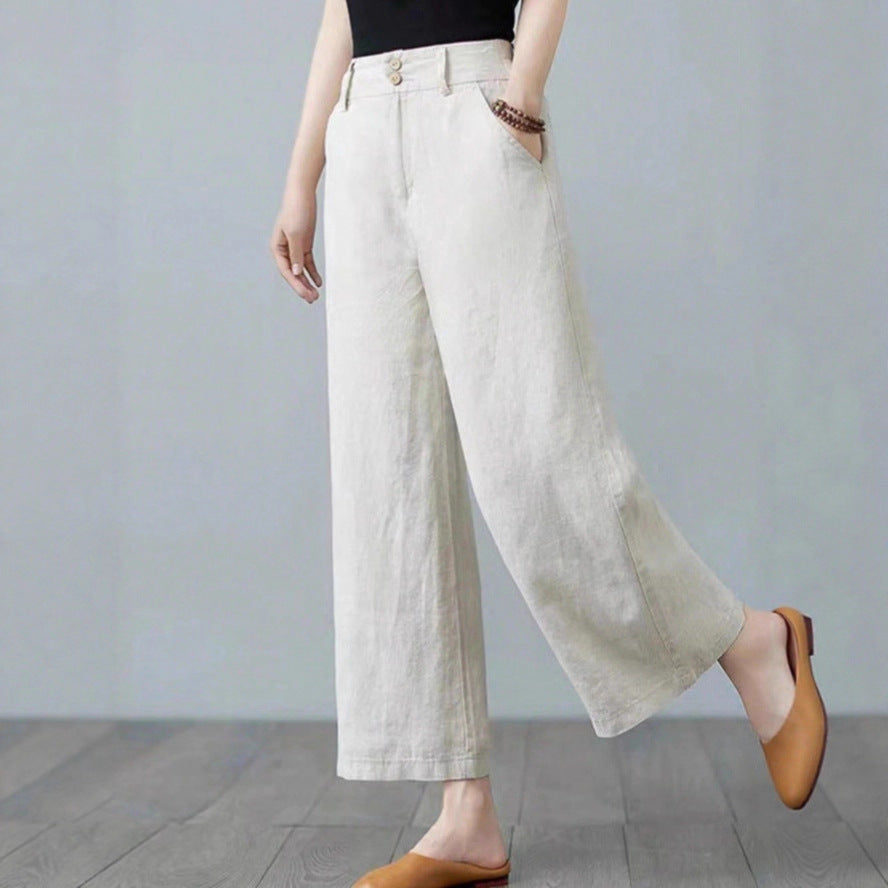 Damen Weite Leinenhose mit hohen Bund Drune