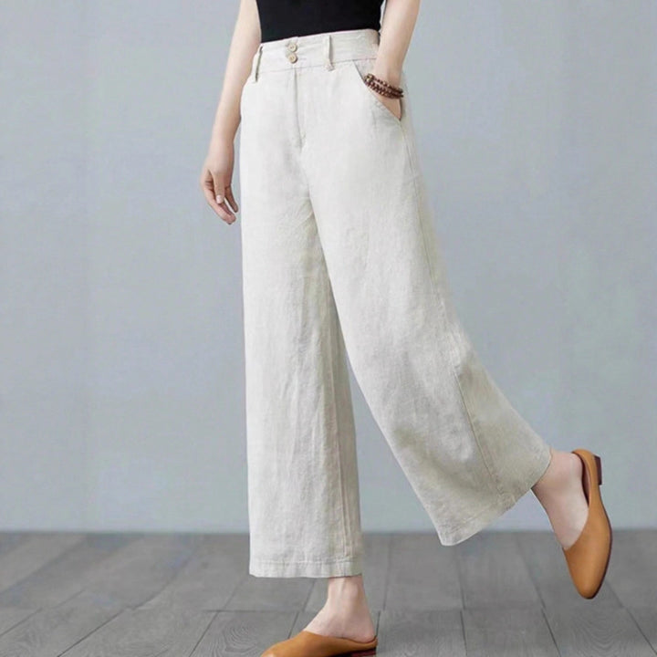 Damen Weite Leinenhose mit hohen Bund Drune