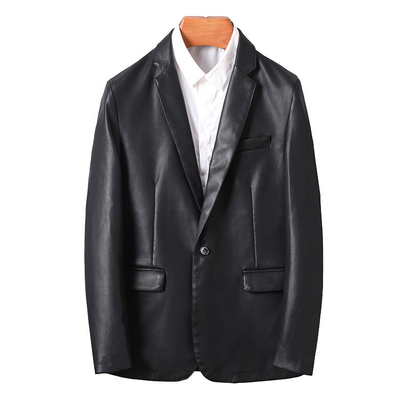 Herren Kunstleder Sakko im Business-Look mit Reverskragen und Pattentaschen Drune