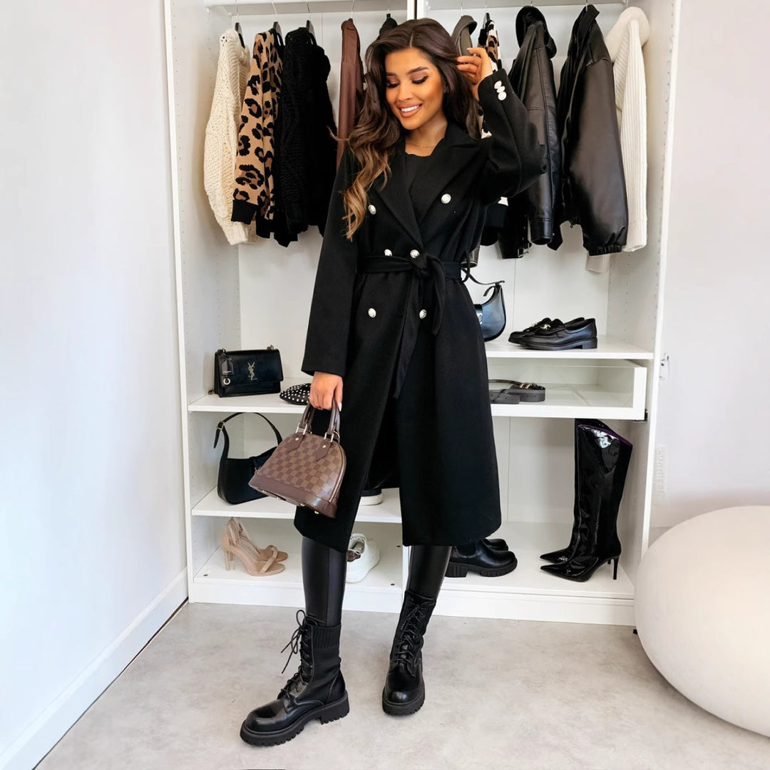 Damen Trenchcoat mit doppelter Knopfreihe und schickem Taillengürtel Drune