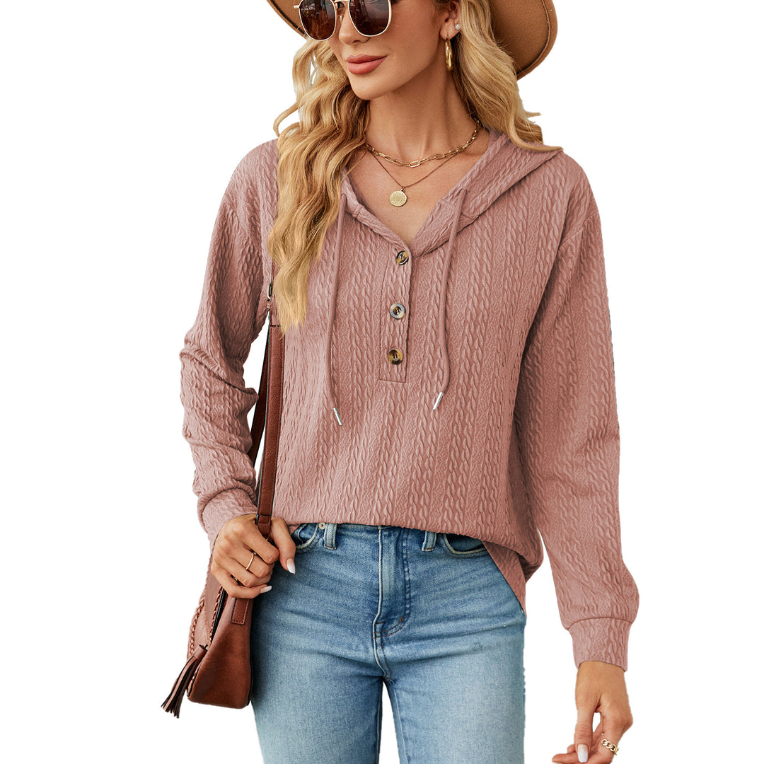 Damen lässiger Kapuzenpullover mit strukturierter Oberfläche und Knopfdetails Drune
