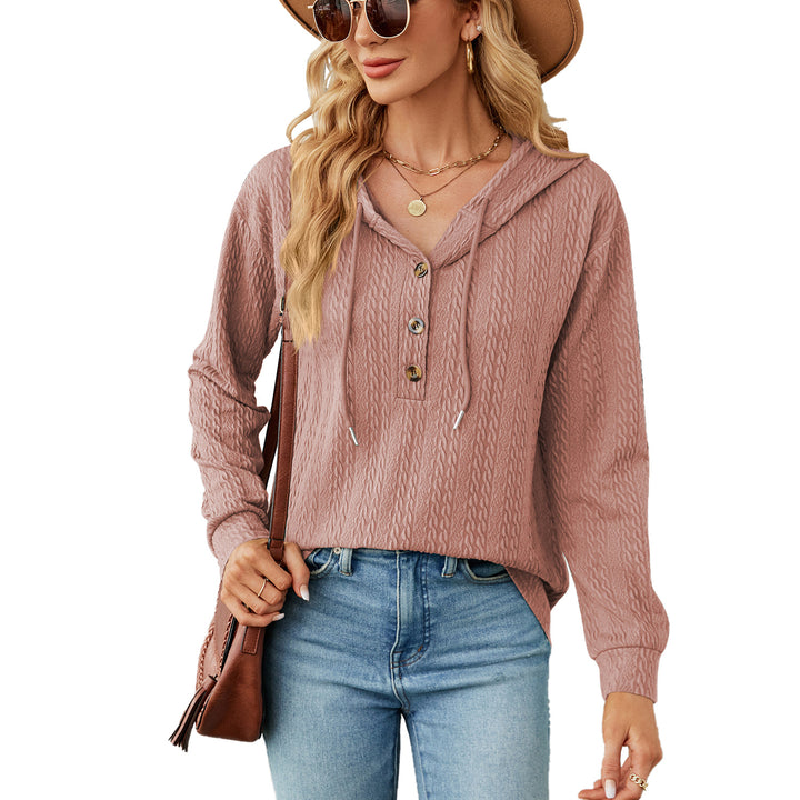 Damen lässiger Kapuzenpullover mit strukturierter Oberfläche und Knopfdetails Drune