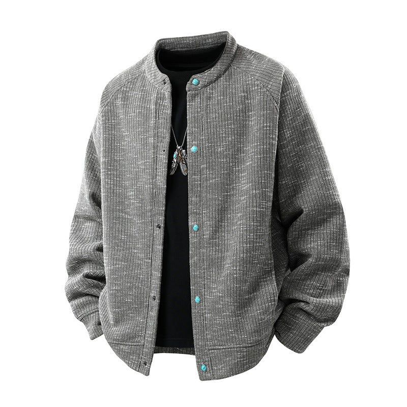 Herren Oversize-Strickbomberjacke mit Stehkragen und Druckknopfverschluss Drune