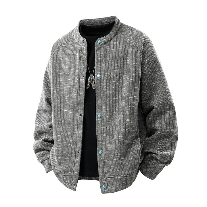 Herren Oversize-Strickbomberjacke mit Stehkragen und Druckknopfverschluss Drune