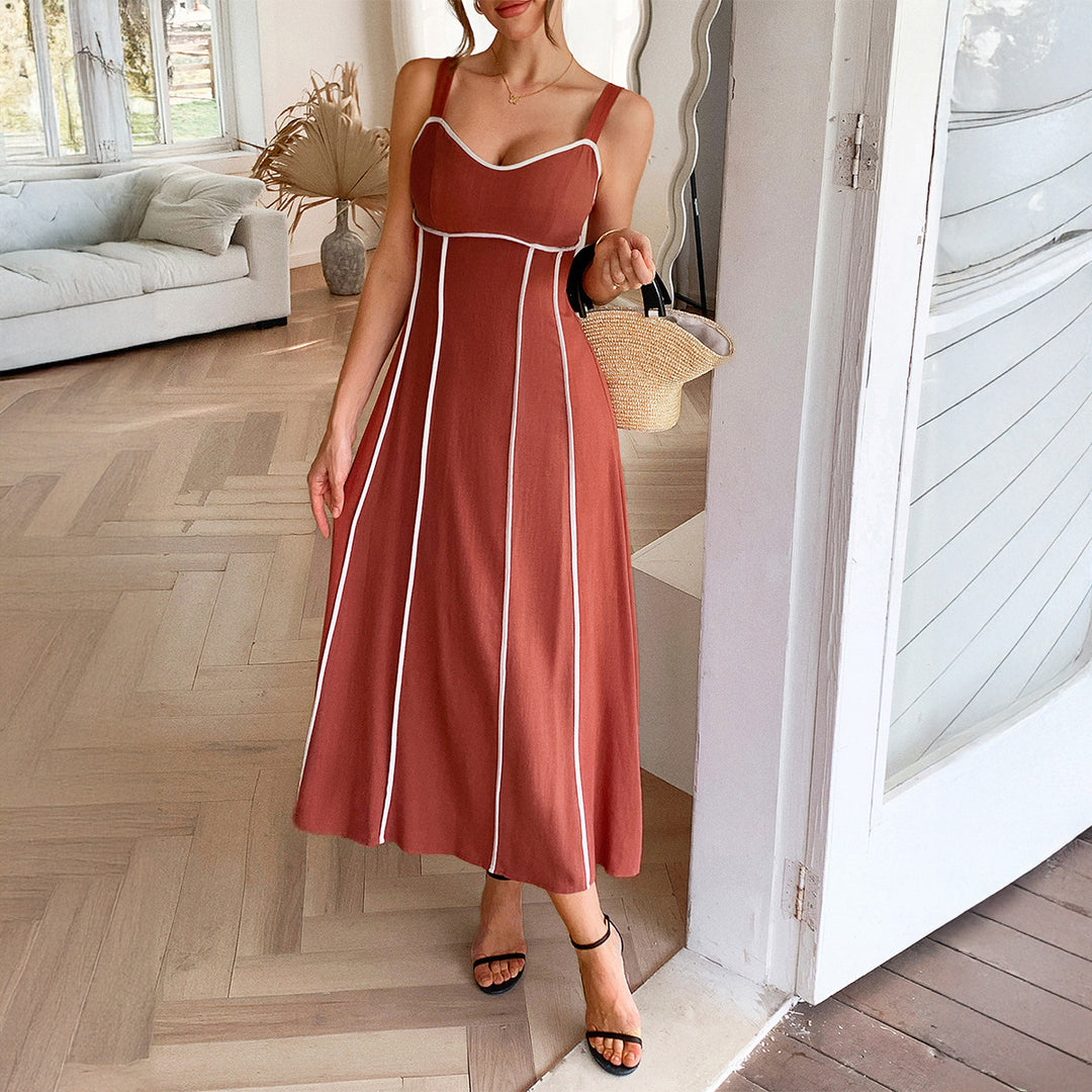 Damen Maxikleid mit dekorativen Kontrastnähten und konturiertem Schnitt Drune