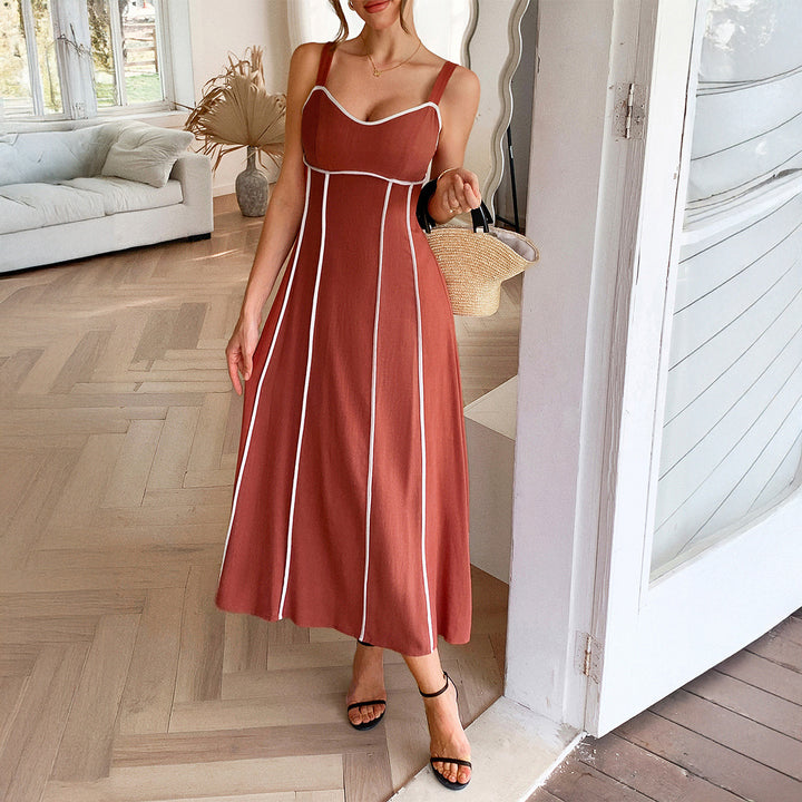 Damen Maxikleid mit dekorativen Kontrastnähten und konturiertem Schnitt Drune