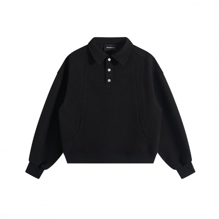 Unisex Boxy-Polo-Sweatshirt mit Henley-Knopfleiste, Raglanärmeln und Eingrifftaschen Drune