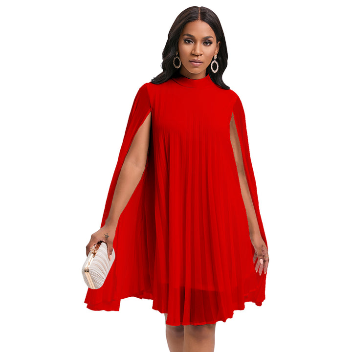 Damen Plisseekleid mit eleganten Kapuze und schwingendem Schnitt Drune