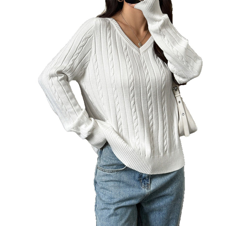 Damen Strickpullover mit V-Ausschnitt und feinem Zopfmuster Drune