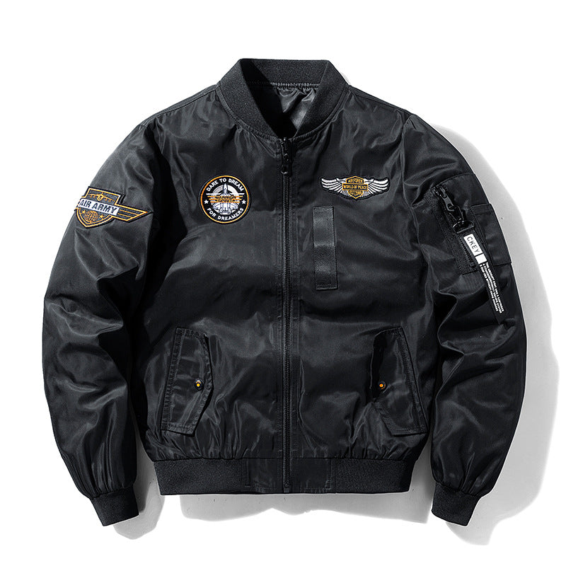Herren  Aviator bestickte Patch wasserabweisende Bomberjacke mit Reißverschluss Utility Ärmeltasche Drune