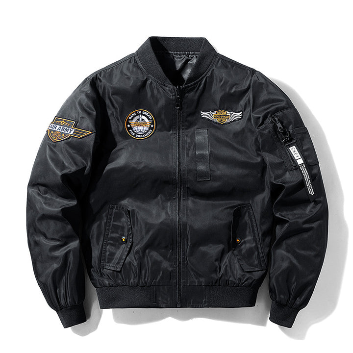 Herren  Aviator bestickte Patch wasserabweisende Bomberjacke mit Reißverschluss Utility Ärmeltasche Drune