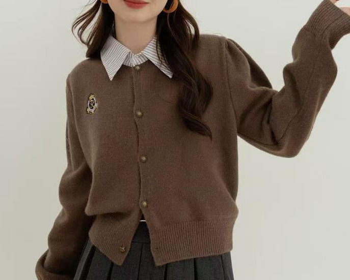 Damen Strickjacke mit Kragen und Knopfleiste Drune