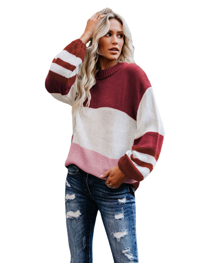 Damen modischer Strickpullover mit zeitgemäßem Farbblockdesign Drune