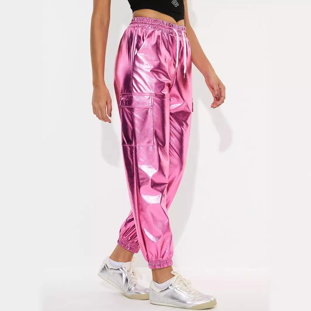 Damen sporty glänzende Freizeithose Drune