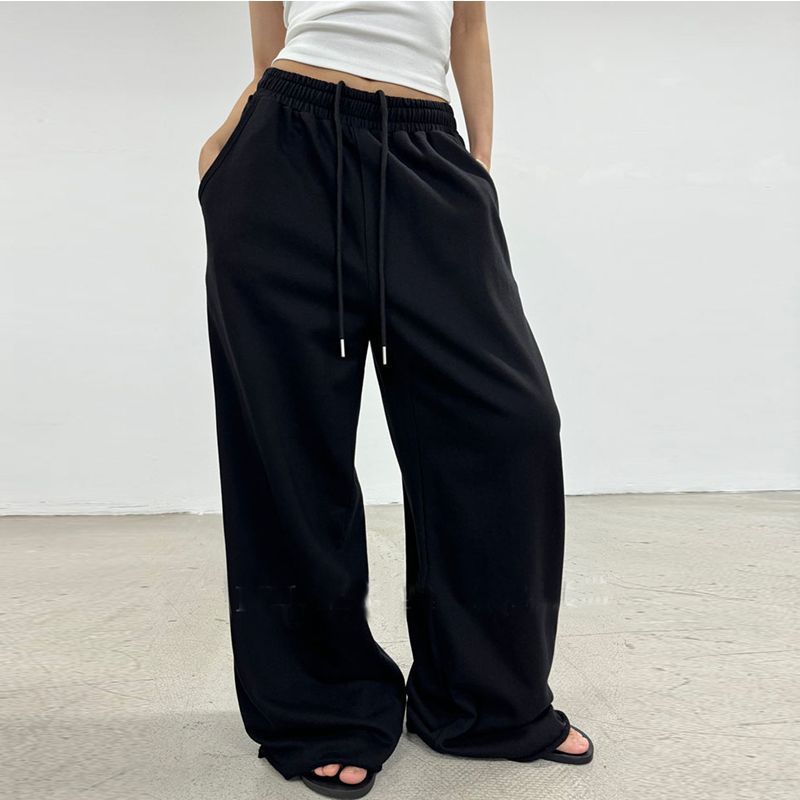 Damen nan weite High-Waist Loungehose mit gerafftem Bund und Kordelzug Drune