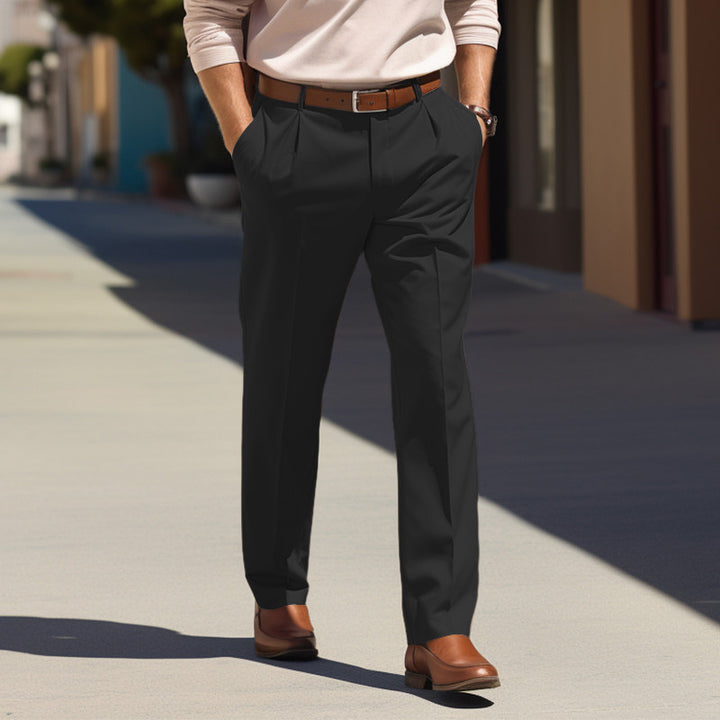 Herren Elegante Bundfalten-Hose mit geradem Bein und Bügelfalte Drune