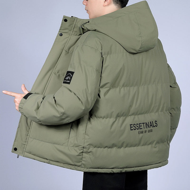 Herren Kurz geschnittene gesteppte Winterjacke mit Kapuze, winddichter Membran & verstellbaren Manschetten Drune