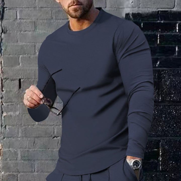 Herren nan schmal geschnittenes Langarmshirt mit Rundhalsausschnitt elastischem Baumwollstretch und verlängertem Saum Drune