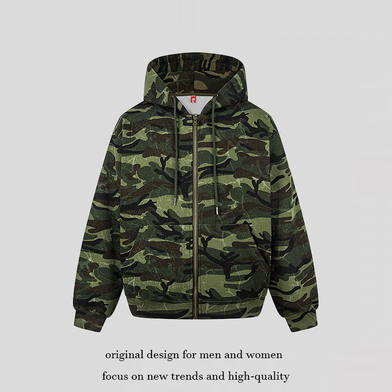Unisex Kapuzensweatjacke im Camouflage-Design mit durchgehendem Reißverschluss Drune