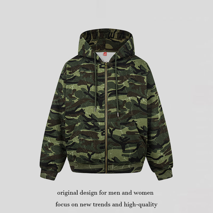 Unisex Kapuzensweatjacke im Camouflage-Design mit durchgehendem Reißverschluss Drune