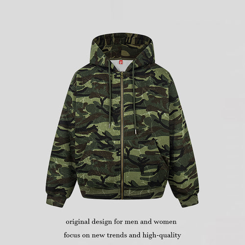 Unisex Kapuzensweatjacke im Camouflage-Design mit durchgehendem Reißverschluss Drune