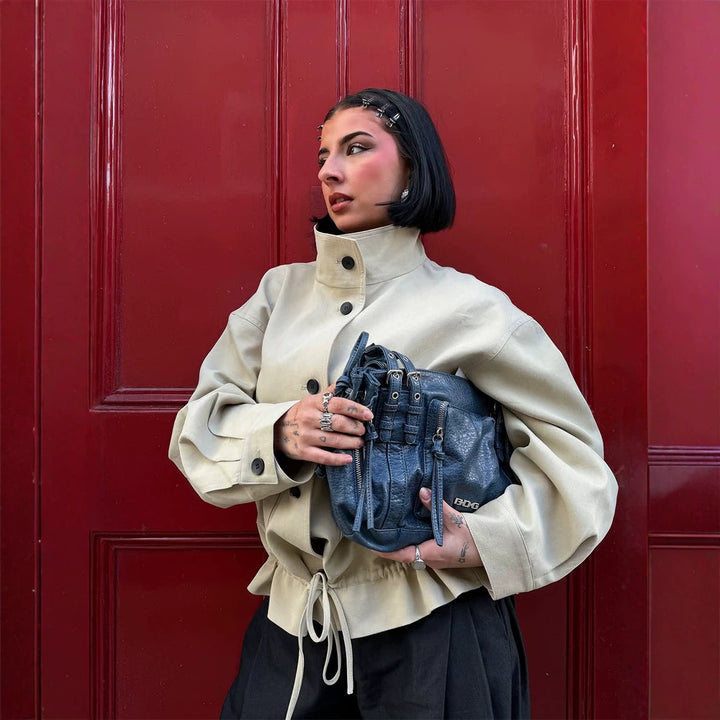 Damen Kurzgeschnittener Oversize-Canvas-Blouson mit Stehkragen Drune